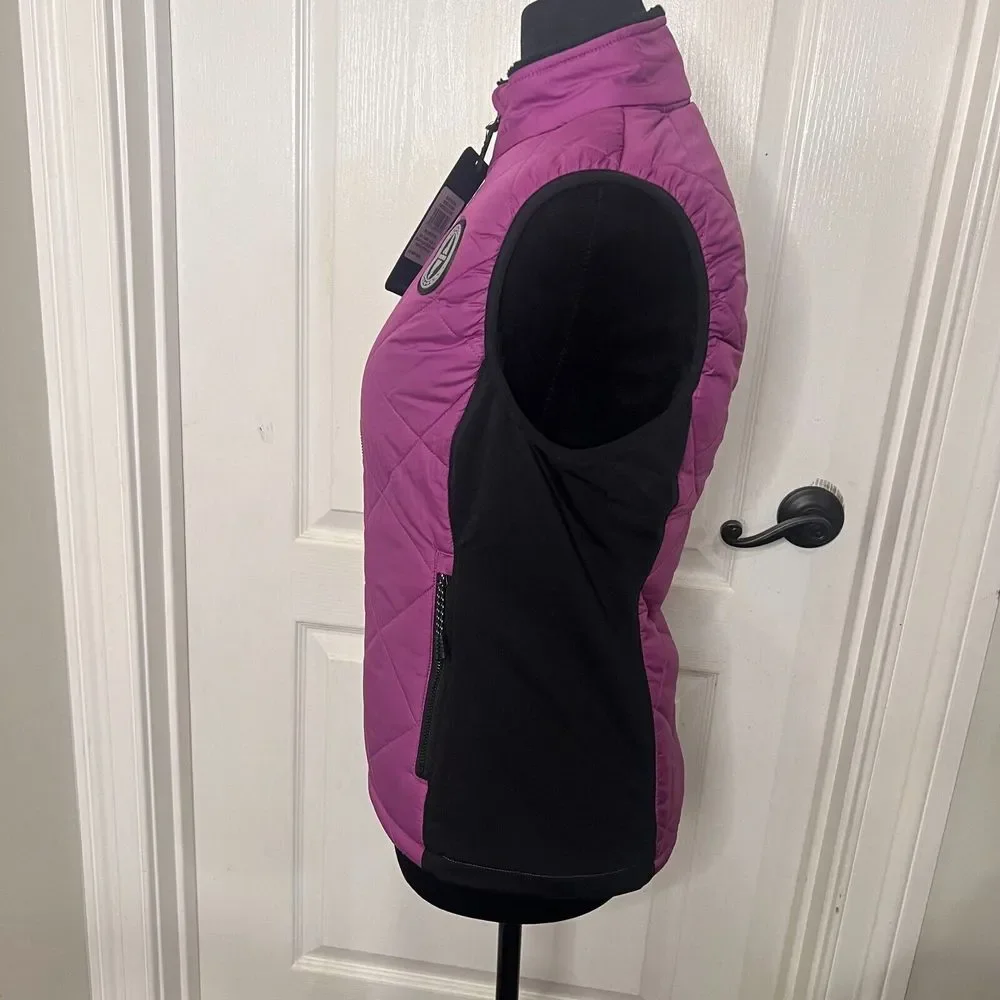 Skechers‎ Everyday Puffer Vest Womens XS Purple Black Quilted Sherpa W3JA243 NEW